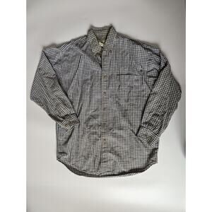 Eddie Bauer Mens Small 100% Cotton Navy Tan Plaid Button Down Shirt